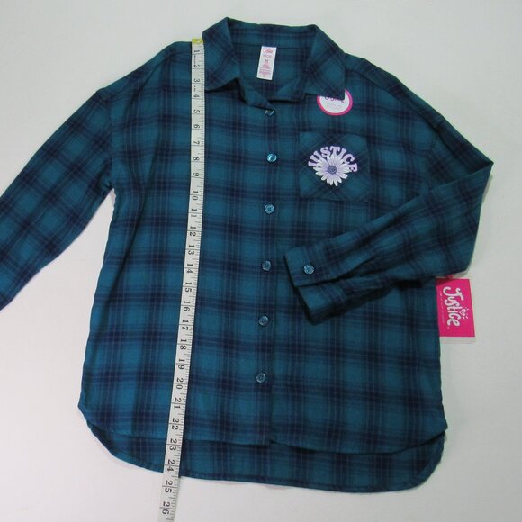 Justice Girls Graphic Flannel Plaid Button-Down Shirt Top, Size M (10) - Picture 8 of 9